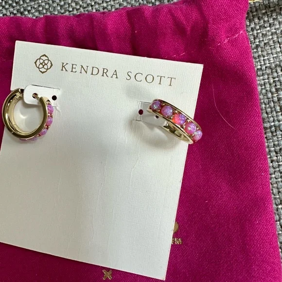 Kendra Scott Barbie Pink Opal Huggie Hoop Earrings - Picture 3 of 3